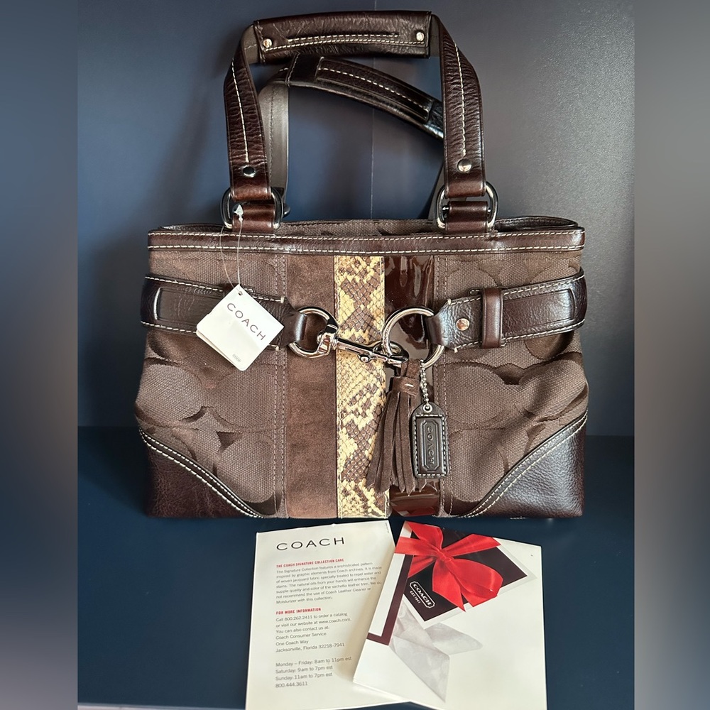 NWT Y2K Vintage Coach Hampton Tote Brown Signature with Suede Stripe Detail